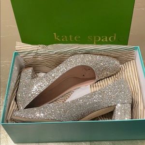 Kate Spade Dolores Silver Glitter Block Pump